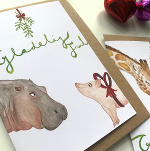 Greeting Card - Christmas - Hippo and Pig DANISH