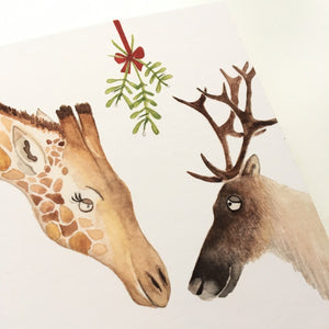 Annanasi Greeting Card - Christmas - Giraffe and Reindeer