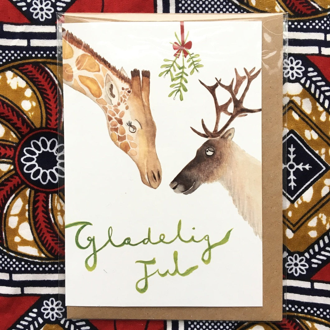 Annanasi Greeting Card - Christmas - Giraffe and Reindeer DANISH