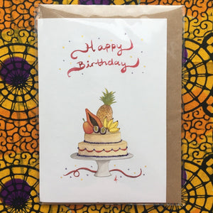 Annanasi Greeting Card - Happy Birthday - Tropical Fruits Cake