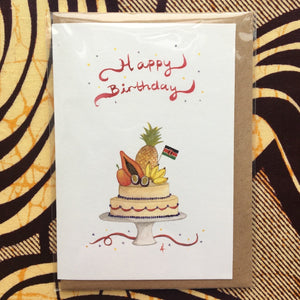 Annanasi Greeting Card - Happy Birthday - Tropical Fruits Cake with National Flag *Personalised