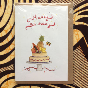 Annanasi Greeting Card - Happy Birthday - Tropical Fruits Cake with National Flag *Personalised