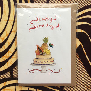 Annanasi Greeting Card - Happy Birthday - Tropical Fruits Cake with National Flag *Personalised