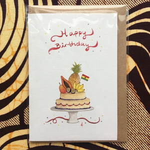 Annanasi Greeting Card - Happy Birthday - Tropical Fruits Cake with National Flag *Personalised