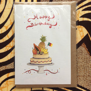 Annanasi Greeting Card - Happy Birthday - Tropical Fruits Cake with National Flag *Personalised