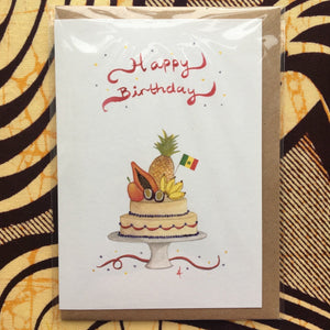 Annanasi Greeting Card - Happy Birthday - Tropical Fruits Cake with National Flag *Personalised