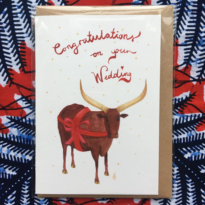 Annanasi Greeting Card - Wedding - Cow with Ribbon